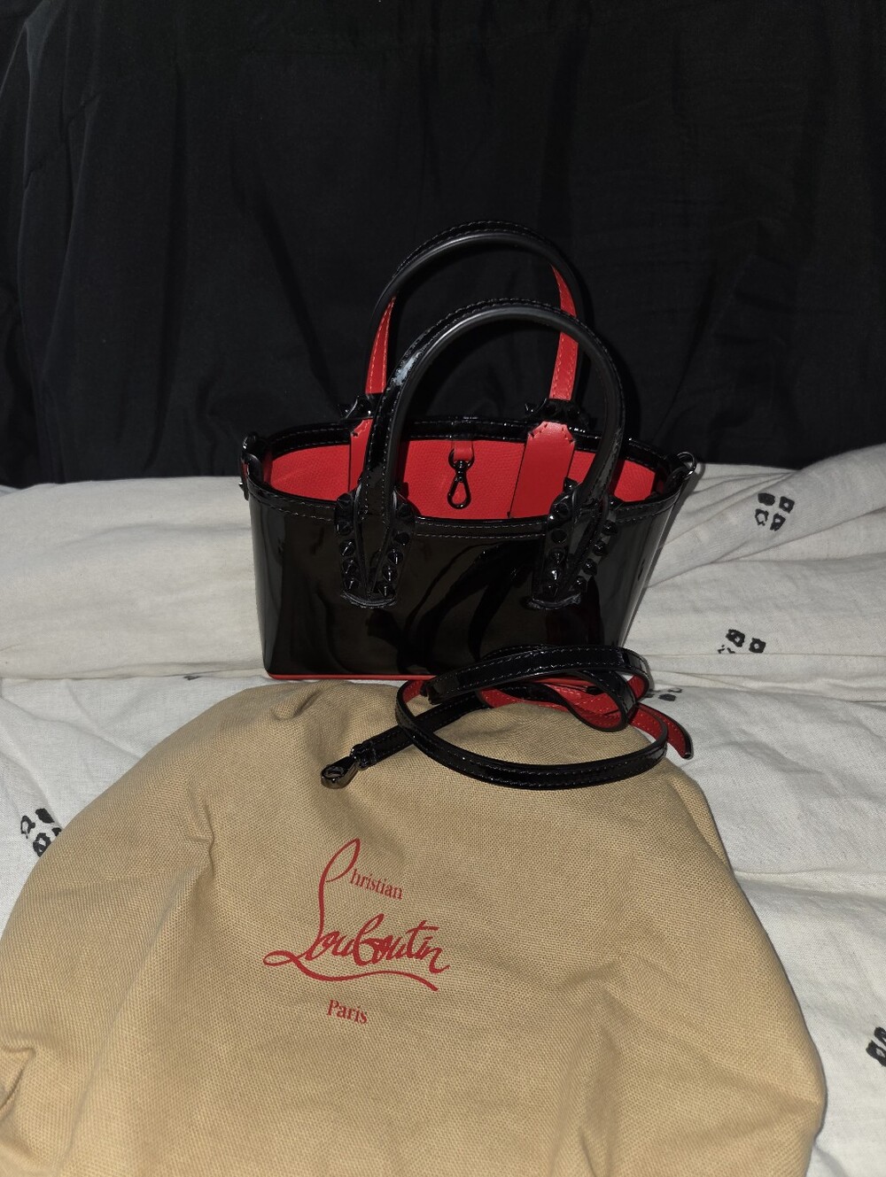 Christian Louboutin Black Patent Mini Satchel with Red Interior